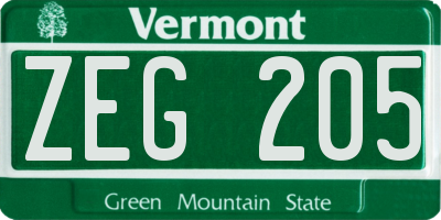 VT license plate ZEG205