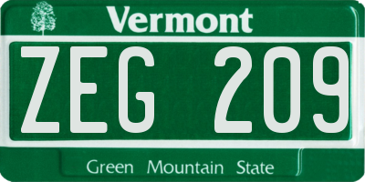 VT license plate ZEG209
