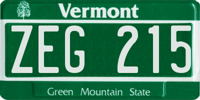 VT license plate ZEG215