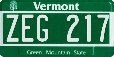 VT license plate ZEG217