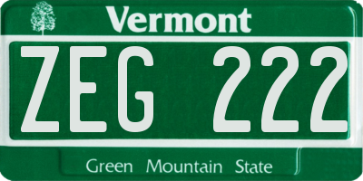 VT license plate ZEG222