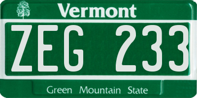 VT license plate ZEG233