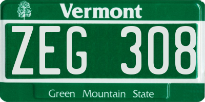 VT license plate ZEG308