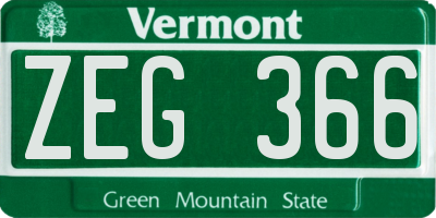 VT license plate ZEG366