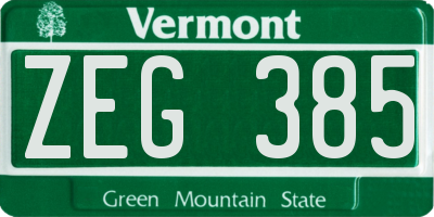 VT license plate ZEG385