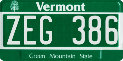 VT license plate ZEG386