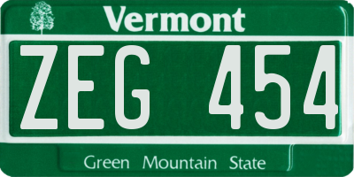 VT license plate ZEG454