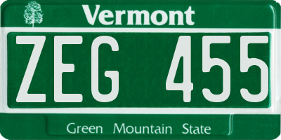 VT license plate ZEG455