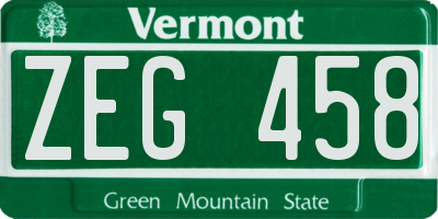 VT license plate ZEG458