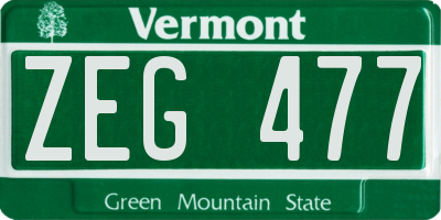 VT license plate ZEG477