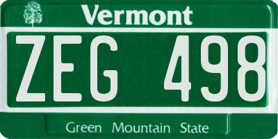 VT license plate ZEG498