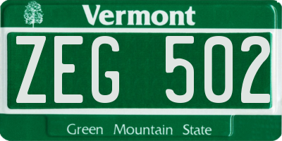 VT license plate ZEG502