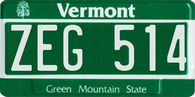 VT license plate ZEG514