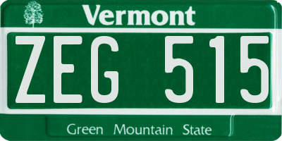 VT license plate ZEG515