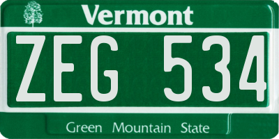 VT license plate ZEG534
