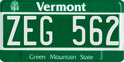 VT license plate ZEG562