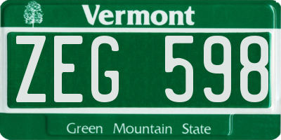 VT license plate ZEG598