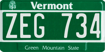 VT license plate ZEG734