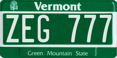 VT license plate ZEG777