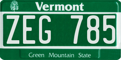 VT license plate ZEG785