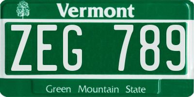 VT license plate ZEG789