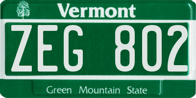 VT license plate ZEG802