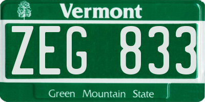 VT license plate ZEG833