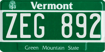 VT license plate ZEG892