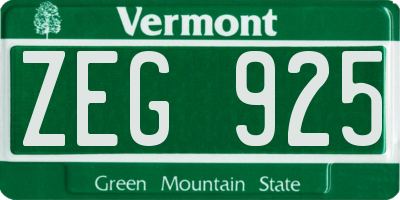 VT license plate ZEG925