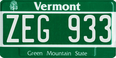 VT license plate ZEG933