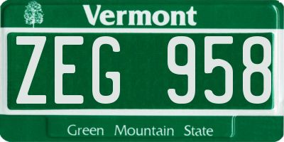 VT license plate ZEG958