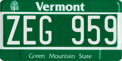VT license plate ZEG959