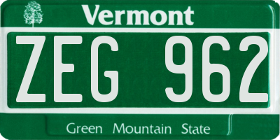 VT license plate ZEG962