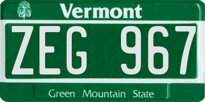 VT license plate ZEG967