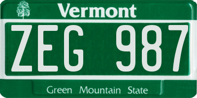 VT license plate ZEG987