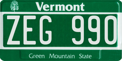 VT license plate ZEG990