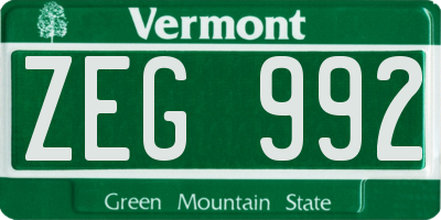 VT license plate ZEG992