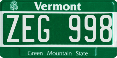VT license plate ZEG998