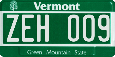 VT license plate ZEH009