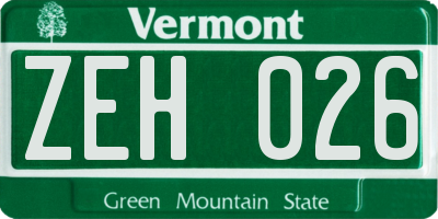 VT license plate ZEH026