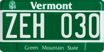 VT license plate ZEH030