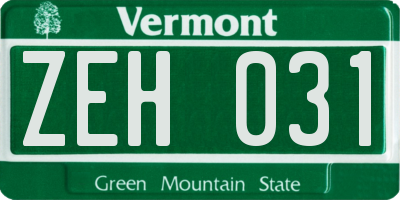 VT license plate ZEH031