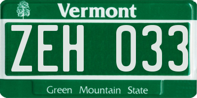 VT license plate ZEH033