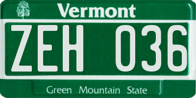 VT license plate ZEH036
