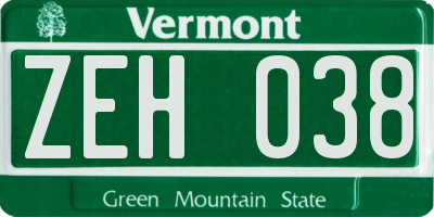 VT license plate ZEH038