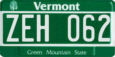 VT license plate ZEH062