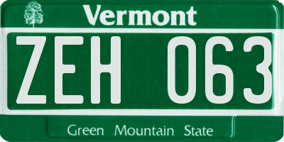 VT license plate ZEH063