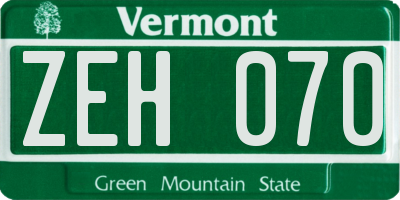 VT license plate ZEH070