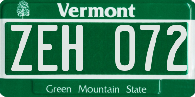 VT license plate ZEH072