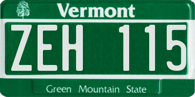VT license plate ZEH115